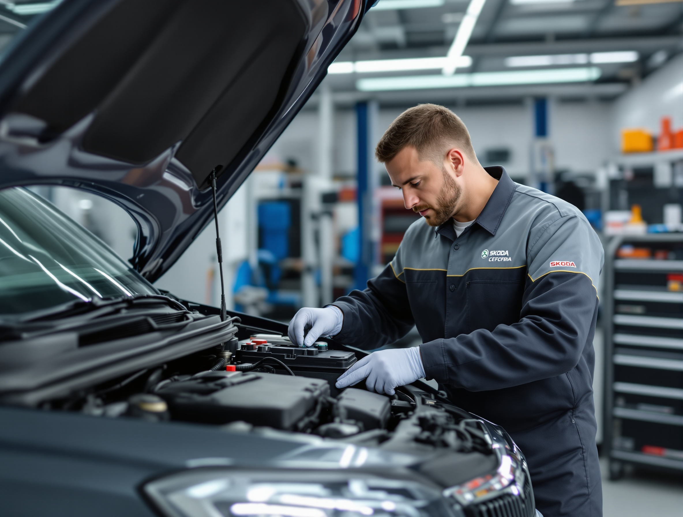 Установка аккумулятора AKBMAX на Skoda